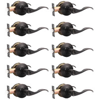 Mengico 10 Pack Privacy Door Handle,Oil Rubbed Bronze Interior Door Lock,Bedroom Door Handles Bath Bed Door Lever,Reversible Wave Lever Handles