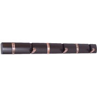 Birdrock Home Wall Mounted Hooks - 6 Folding Coat And Hat Rack Hooks - Oil Rubbed Bronze Hooks - Brown Rail