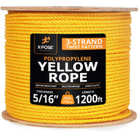 Yellow Twisted Polypropylene Rope, 5/16"" Thickness X 1200' Length Heavy Duty Poly Ropes For Outdoor And Marine Use, Yellow Rope For Visibility & Safety
