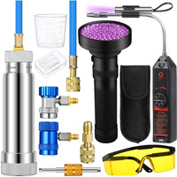 Tellegloww Ac Leak Detector Kit, R1234Yf R134A R410A Ac Oil Uv Dye Injector Kit Refrigerant Leak Detector Tool Low Side Quick Coupler Mini Split Adapter Glasses Flashlight(Beneficial)