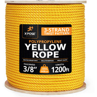 Yellow Twisted Polypropylene Rope, 3/8"" Thickness X 1200' Length Heavy Duty Poly Ropes For Outdoor And Marine Use, Yellow Rope For Visibility & Safety