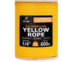 Yellow Twisted Polypropylene Rope, 1/4"" Thickness X 600' Length Heavy Duty Poly Ropes For Outdoor And Marine Use, Yellow Rope For Visibility & Safety