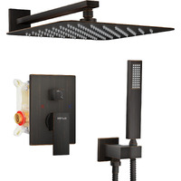 Esnbia Oil Rubbed Bronze Shower System, 12 Inches Rain Shower Faucet Set With Handheld, All Metal Shower Fixtures With Pressure Balance Shower Valve