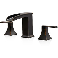 Heymytap Waterfall Roman Tub Faucet, Solid Brass Oil Rubbed Bronze Bathtub Faucet, High Flow Deck Mount Tub Faucet Set, 3 Hole Widespread Bathtub Faucets With 2 Handles No Leaks 15 Mins To Install