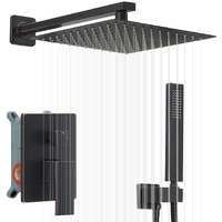 Jinggang Oil Rubbed Bronze Shower System 10 Inch Bathroom Luxury Rain Mixer Shower Combo Set Wall Mounted Rainfall Shower Head And Handheld System Shower Faucet Rough-In Valve Body And Trim Included