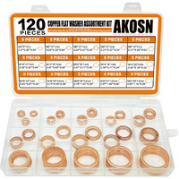 Copper Washers Assortment Kit, Crush Flat Washers For Oil Plugs, Drain Plugs, Banjo Bolts, Copper Sealing Washer Set With 15 Metric Sizes - 120 Pieces- M5, M6, M8, M10, M12, M14, M18, M20, M22, M24