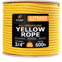 Yellow Twisted Polypropylene Rope, 3/4"" Thickness X 600' Length Heavy Duty Poly Ropes For Outdoor And Marine Use, Yellow Rope For Visibility & Safety