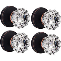 Shiny Handles Glass Door Knobs Interior, Crystal Dummy Door Knobs For Hall And Closet, Oil Rubbed Bronze (4 Pack)