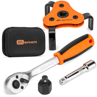 Mateauto 3-Jaw Adjustable Oil Filter Wrench Set From 2-1/8 To 4-1/2 Inches(54-115Mm), Universal Oil Filter Wrench With Quick Release Ratchet And Case, Oil Change Kit For Tight Spaces