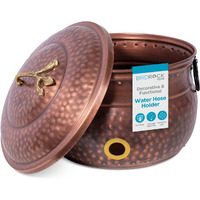 Birdrock Home Water Hose Holder With Lid | Ground Garden Hose Pot | Decorative | Handle | Embossed | Steel Metal With Copper Accents | Outdoor Or Indoor Use