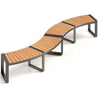Moccha Outdoor Curved Bench, Acacia Wood Fire Pit Bench W/Slatted Seat, Metal Frame, Loveseat, Outside Chair, Patio Backless 2-Person Seating For Yard Deck Porch 800 Lbs Max Load, Oil Painted (2)