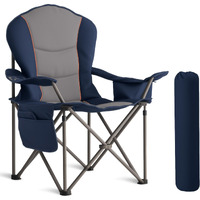 Foristrail Oversized Camping Chair Heavy Duty 500Lb - Portable Folding Chair With Cooler Bag, Cup Holder & Waterproof Phone Case For Adults, Beach, Hiking, Backyard (Blue & Gray)