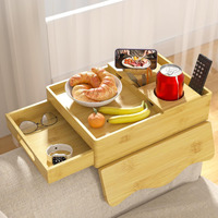 Bamboo Couch Cup Holder Tray, 7-In-1 Couch Arm Tray, Sofa Clip-On Side Table With Push-Pull Drawer To Organize And Store Small Objects, 360Swivel Phone Holder, For Drinks, Cups, Snacks, Remote