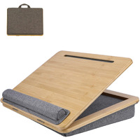 Sumisky Adjustable Lap Desk-Portable Laptop Stand With Cushion, Bamboo Platform With Phone Holder, Wrist Pad Fits Up To 15.6 Inch Laptops