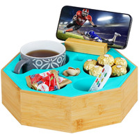 Couch Cup Holder Tray, Hitseon Octagonal Silicone Bamboo Sofa Cup Holder With Removable Phone Holder For Bed Car Organizer, Waterproof Anti-Spill Couch Caddy For Snacks Beverage Remote (Green)