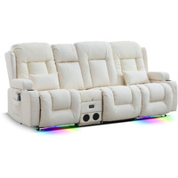 Tunyi Power Loveseat Recliner Sofa With Massage & Heat Home Theater Seating With Console Rv Recliner Loveseat Sofa With Usb/Outlet/Storage/Side Pocket/Led Light/Speaker (Cream White, 4 Seat)