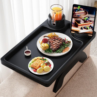 3 In 1 Large 15.36""X9.85"" Couch Arm Tray, Bamboo Sofa Tray Table Clip On Side Table, Foldable Couch Armrest Table With 360 Phone Holder, Couch Tray For Eating/Drinks/Snacks/Remote/Control/Cups, Black