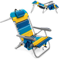 Homevative Cooler+ Folding Backpack Beach Chair With 5 Positions, Towel Bar, Xl Cooler Pouch, Storage Net, Cup And Phone Holder, Sunshine