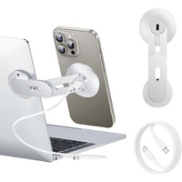Magdigiteh Laptop Phone Holder, Magnetic Phone Stand 15W Fast Wireless Charger For Magsafe For Iphone 16/15/14/13/12 & All Phones For Tesla (Silver)