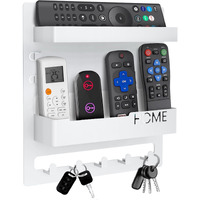 Mashde Bedside Organizer Remote Holder - Wall Mount Storage For Phone, Glasses & Essentials With 5 Hooks (White)