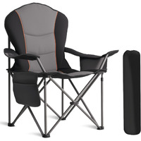 Foristrail Oversized Camping Chair Heavy Duty 500Lb - Portable Folding Chair With Cooler Bag, Cup Holder & Waterproof Phone Case For Adults, Beach, Hiking, Backyard (Black & Gray)