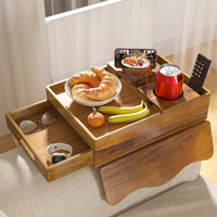 Acacia Wood Couch Cup Holder Tray, 7-In-1 Couch Arm Tray, Sofa Clip-On Side Table With Push-Pull Drawer To Organize And Store Small Objects, 360Swivel Phone Holder, For Drinks, Cups, Snacks, Remote