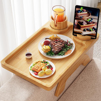 Bamboo Couch Table On Arm, 3 In 1 Large 15.36""X9.85"" Couch Cup Holder Tray, Wood Sofa Arm Clip On Tv Tray Table With 360Rotated Phone/Cup Holder, Sofa Armrest Clip-On For Eating And Drinking