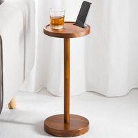 Bluewest Pedestal Side Table - Acacia Weighted Base Drink Table With Phone Holder - Small Round Side Table For Small Spaces, Martini Or Cocktail End Table, Compact Mini Pedestal Table For Home Use