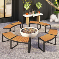 Moccha Outdoor Curved Bench, Acacia Wood Fire Pit Bench W/Slatted Seat, Metal Frame, Loveseat, Outside Chair, Patio Backless 2-Person Seating For Yard Deck Porch 800 Lbs Max Load, Oil Painted (4)