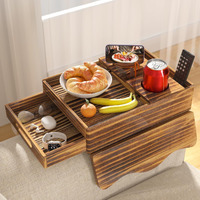 Vintage Wood Couch Cup Holder Tray, 7-In-1 Couch Arm Tray, Sofa Clip-On Side Table With Push-Pull Drawer To Organize And Store Small Objects, 360Swivel Phone Holder, For Drinks, Cups, Snacks, Remote
