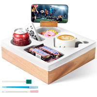 Couch Cup Holder Tray - Spill-Proof Wooden Sofa Arm Organizer With Silicone Insert For Snacks, Drinks, Remote, And Phone, Waterproof Couch Caddy For Bed, Car, Rv, Living Room (White)