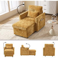 32 Inch Chaise Lounge Accent Chair With Storage , Comfy Chenille Upholstered Sleeper Chair Bed Modern Deep Seat Leisure Recliner Lounger Daybed W/ Phone Holder And Side Pockets For Living Room Office