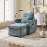 32 Inch Chaise Lounge Accent Chair With Storage, Comfy Chenille Upholstered Sleeper Chair Bed Modern Deep Seat Leisure Recliner Lounger Daybed W/Phone Holder And Side Pockets For Living Room Office