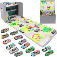 Ehenoy Toy Car Garage Box With Car Rug Play Mat Portable Kids Toy Storage Organizer For Playroom, Bedroom, Living Room Area Nursery Storage Bins For Boys And Girls