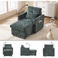 32 Inch Chaise Lounge Accent Chair With Storage, Comfy Chenille Upholstered Sleeper Chair Bed Modern Deep Seat Leisure Recliner Lounger Daybed W/Phone Holder And Side Pockets For Living Room Office