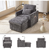 32 Inch Chaise Lounge Accent Chair With Storage, Comfy Chenille Upholstered Sleeper Chair Bed Modern Deep Seat Leisure Recliner Lounger Daybed W/Phone Holder And Side Pockets For Living Room Office