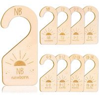 Whaline 8Pcs Baby Closet Size Dividers Wooden Baby Wardrobe Hanger Organizer Boho Sun Design Hanging Wooden Newborn To 24 Months For Home Nursery Baby Clothes Decor
