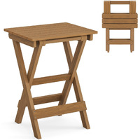 Lue Bona 27 Inch Folding Side Table, Hdps Outside End Table For Patio, Porch, Deck, Pool, Weather Resistant, Teak Color Oil Printed