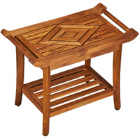 Luxury Teak Shower Bench Stool Seat Chair With Leveling Feet, Waterproof, Teak Oil Finish, Large, 25X19X14, For Bathroom, Spa, Sauna, Pool Deck, Patio, Garden, Rv, From Our Diamond Collection