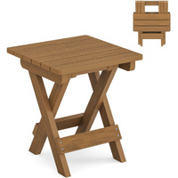 Lue Bona Small Outdoor Folding Side Table, Hdps Outside End Table For Patio, Porch, Deck, Pool, 14 Inch Height, Teak Color Oil Printed