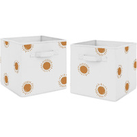 Sweet Jojo Designs Orange And White Boho Sun Foldable Fabric Storage Cube Bins Organizer Toys Baby Pumpkin Orange Retro Bohemian Celestial Sunshine Outdoors Nature Minimalist Gender Neutral - Set Of 2