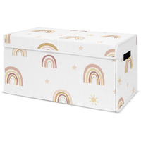 Sweet Jojo Designs Boho Rainbow Girl Small Fabric Toy Bin Storage Box Chest For Baby Nursery Kid Room - Blush Pink Dusty Rose Gold Yellow Mauve Taupe Beige Tan Bohemian Stars Sun Celestial Vintage Sky