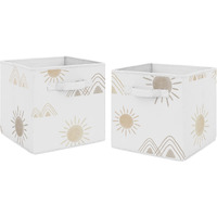 Sweet Jojo Designs Boho Desert Sun Taupe Set Of 2 Foldable Fabric Storage Cube Bins Boxes Organizer Toys Neutral Tan Beige Ivory Gold Off White Bohemian Mountain Nature Outdoors Geometric Sunshine