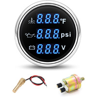 Artilaura Triple Gauge Set 3In1 (Oil Pressure+ Water Temperature + Voltmeter) 2"" 52Mm Blue Backlight Auto Boat Gauge Kit With Sensor (Black And Silver)