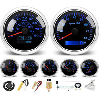 Mh 7 Boat Gauge Set - 3-3/8"" Gps Speedometer, Tachometer, 2-1/16"" 52Mm Oil Pressure Gauge,Fuel Level,Water Temperature,Voltmeter,Trim Marine Meter Kit Waterproof 7 Color For Auto (Black And Silver)