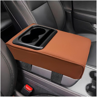Suvnie Car Center Console Armrest Pillow, Memory Foam Auto Armrest Box Cover With Cup Holder & Phone Holder, Waterproof Leather Arm Rest Protector Cushion, Interior Car Accessories (Brown)