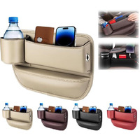 Car Leather Cup Holder Gap Bag, Car Seat Gap Filler Organizer With Water Cup Holder And Phone Charging Hole, Adjustable Leather Cup Holder Seat Gap Organizer, Car Seat Gap Filler Organizer