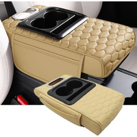 Priprilod Beige Car Center Console Armrest Pillow, Memory Foam With Cup Holder And Cell Phone Holder, Multifunctional Car Center Console Organizer, Universal Fit For Most Car Interior Accessories