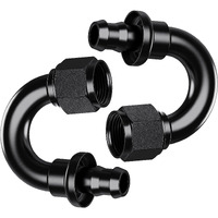 2Pcs 45 8An Female To 1/2"" Push Lock Hose Fitting End For Rubber Fuel Line, Black Hard Two Stage Barb Aluminum Anodized Connector, Automotive Accessories For Vehicle Fuel Oil Line Modification