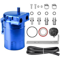 Vehimata Oil Catch Can Kit, 300Ml Universal Baffled Catch Can Air Oil Separator Tank With 2.6Ft Nbr Fuel Hose For Pcv System Aluminum Blue